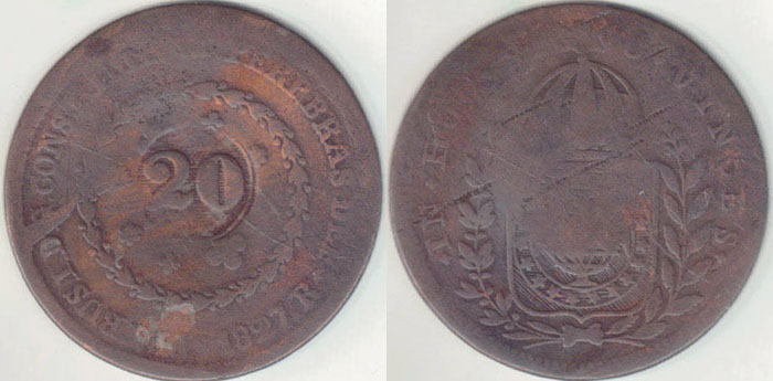 1835 Brazil 20 Reis (Host coin 1827R) A004016